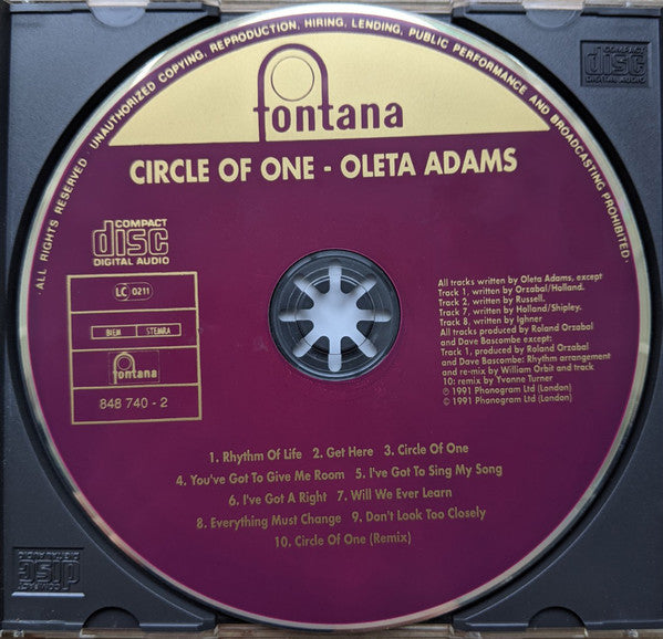 Oleta Adams : Circle Of One (CD, Album, RE)