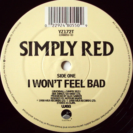 Simply Red : I Won't Feel Bad (Arthur Baker Mix) (12", Single)