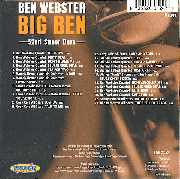 Ben Webster : 52nd Street Days (CD, Comp, RM, Car)