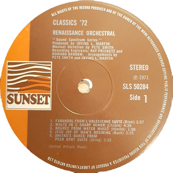 Renaissance Orchestral : Classics '72 For Orchestral And Rhythm Section (LP)