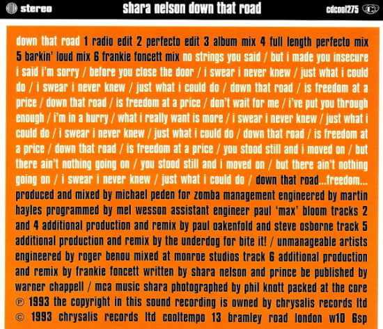 Shara Nelson : Down That Road (CD, Single)