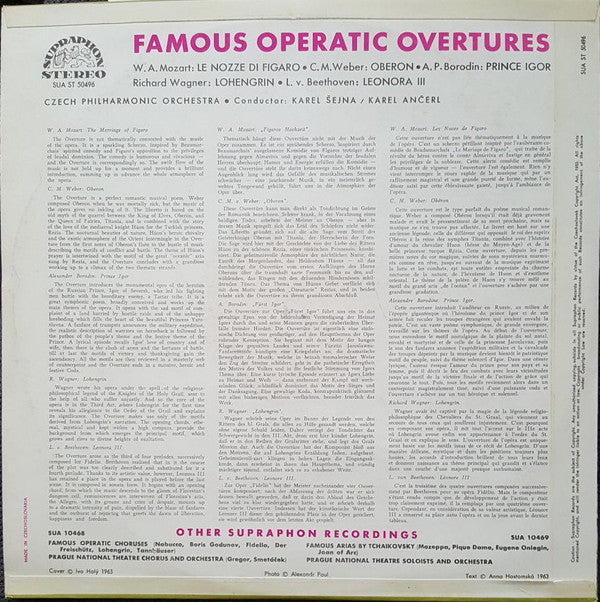 The Czech Philharmonic Orchestra - Karel Šejna, Karel Ančerl : Famous Operatic Overtures (LP, Album)