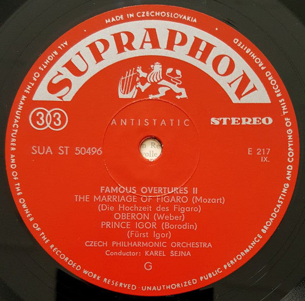The Czech Philharmonic Orchestra - Karel Šejna, Karel Ančerl : Famous Operatic Overtures (LP, Album)