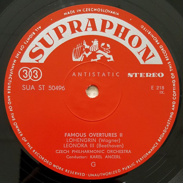 The Czech Philharmonic Orchestra - Karel Šejna, Karel Ančerl : Famous Operatic Overtures (LP, Album)