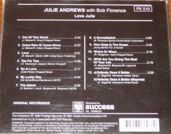 Julie Andrews With Bob Florence : Love Julie (CD, Album, RE)
