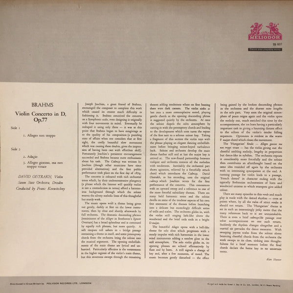 Johannes Brahms, David Oistrach : Violin Concerto In D Major, Op. 77 (LP)