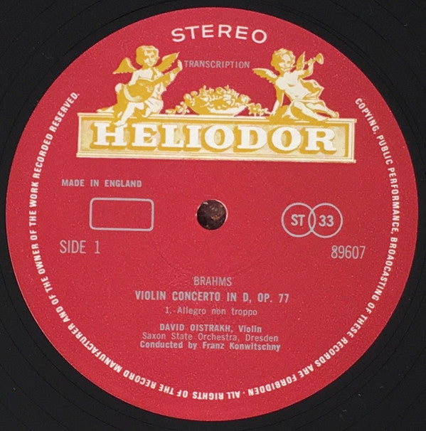 Johannes Brahms, David Oistrach : Violin Concerto In D Major, Op. 77 (LP)