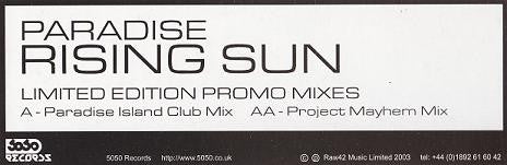 Paradise (3) : Rising Sun (Remixes) (12", Ltd, Promo, W/Lbl)
