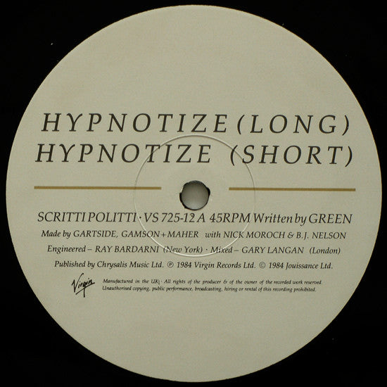 Scritti Politti : Hypnotize (12")