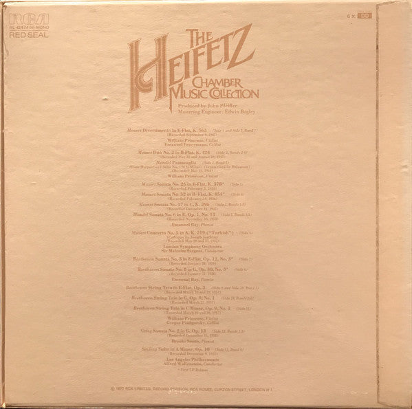 Jascha Heifetz, Emanuel Feuermann, Gregor Piatigorsky, William Primrose : The Heifetz Chamber Music Collection (6xLP, Comp, Mono, RE + Box)