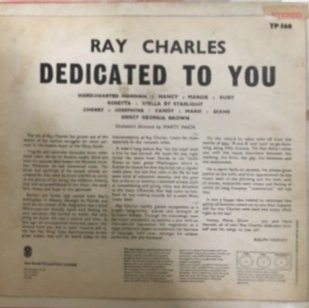 Ray Charles : Dedicated To You (LP, Album, Club, RE)