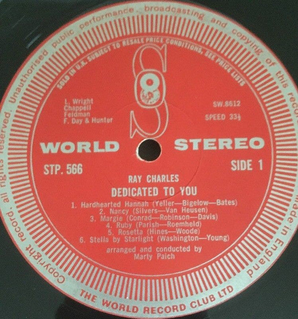 Ray Charles : Dedicated To You (LP, Album, Club, RE)