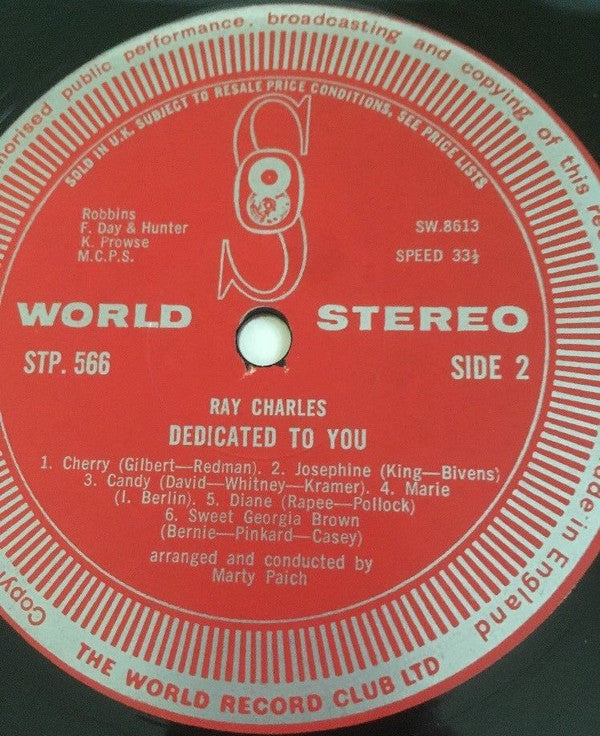 Ray Charles : Dedicated To You (LP, Album, Club, RE)