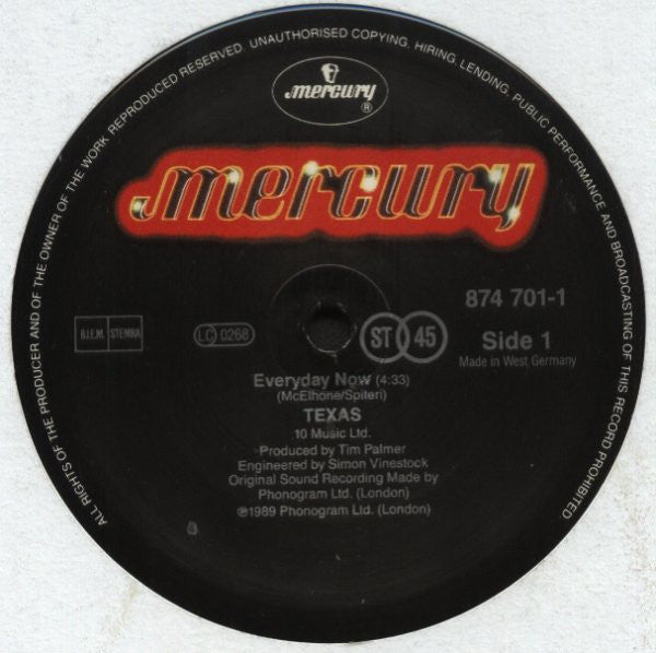 Texas : Everyday Now (12", Single)