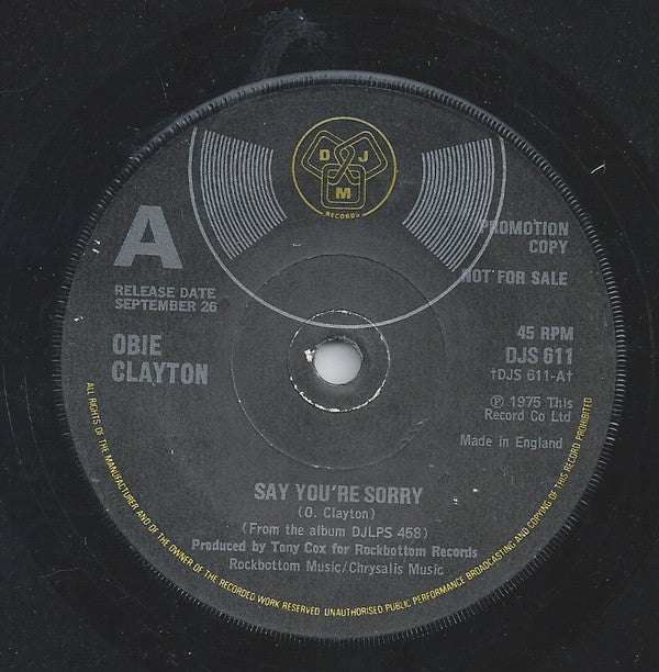 Obie Clayton : Say You're Sorry (7", Single, Promo)