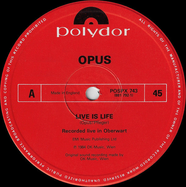 Opus : Live Is Life (12")