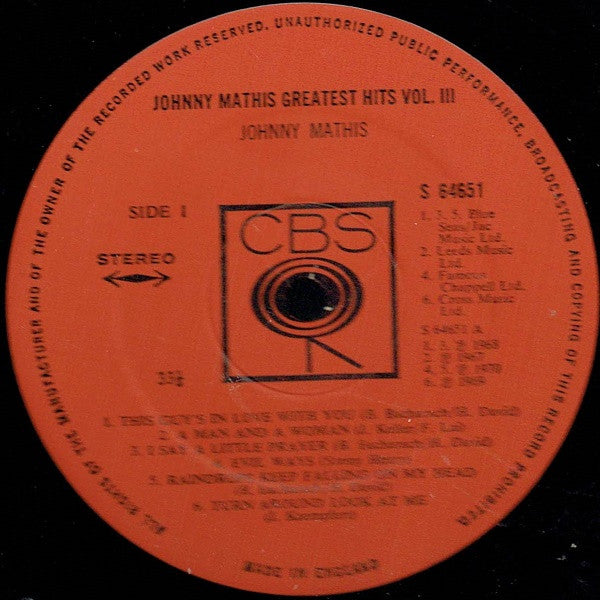 Johnny Mathis : Greatest Hits Vol. 3 (LP, Comp)
