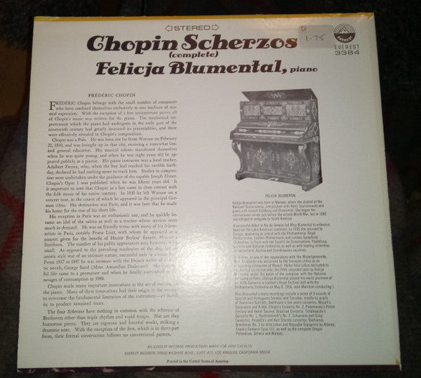 Felicja Blumental, Frédéric Chopin : Chopin Scherzos (Complete)  (LP)