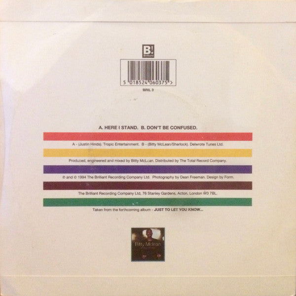 Bitty Mclean : Here I Stand (7", Single)