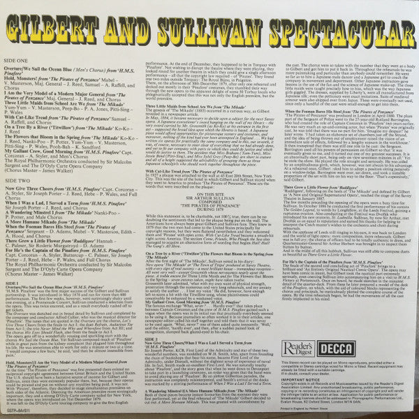 Royal Philharmonic Orchestra Conducted By Sir Malcolm Sargent And D'Oyly Carte Opera Company, Gilbert & Sullivan : Gilbert & Sullivan Spectacular - Selections From H. M. S. Pinafore, The Mikado, The Pirates Of Penzance And Ruddigore (LP)