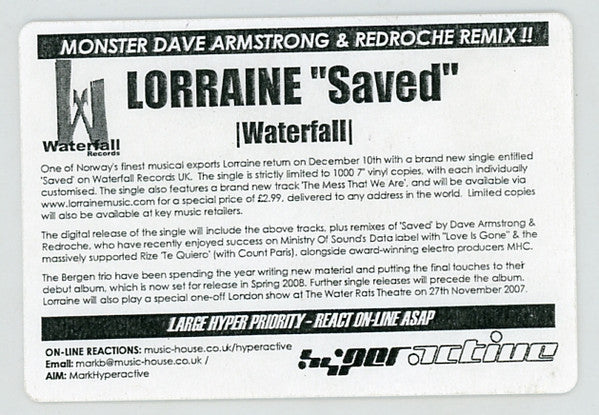 Lorraine : Saved (CDr, Single, Promo)