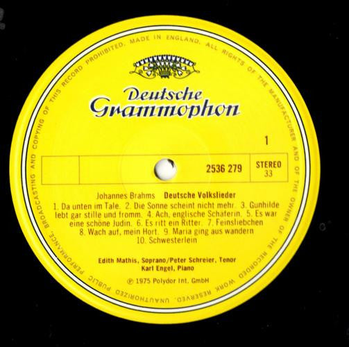 Johannes Brahms, Edith Mathis, Peter Schreier, Karl Engel : Da Unten Im Tale -  Brahms: Deutsche Volkslieder (LP, Album)