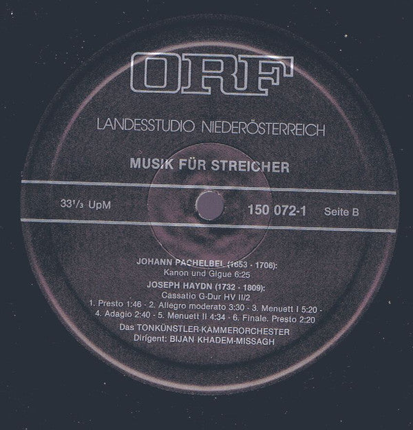 Tomaso Antonio Vitali, Tomaso Albinoni, Johann Pachelbel, Joseph Haydn, Tonkuenstler Kammerorchester, Wien, Bijan Khadem-Missagh : Internationales Kammermusikfestival Austria / Musik Für Streicher (LP)