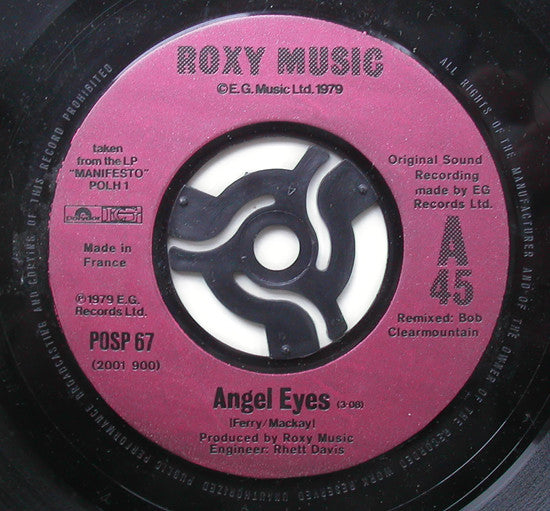 Roxy Music : Angel Eyes (7", Single, Pur)