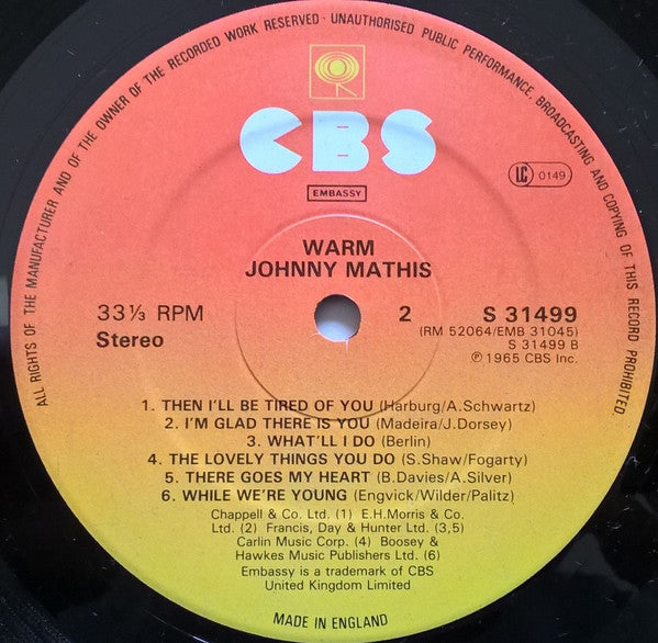 Johnny Mathis with Percy Faith & His Orchestra : Warm (LP, Album, RE)