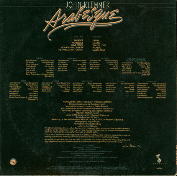 John Klemmer : Arabesque (LP, Album, San)