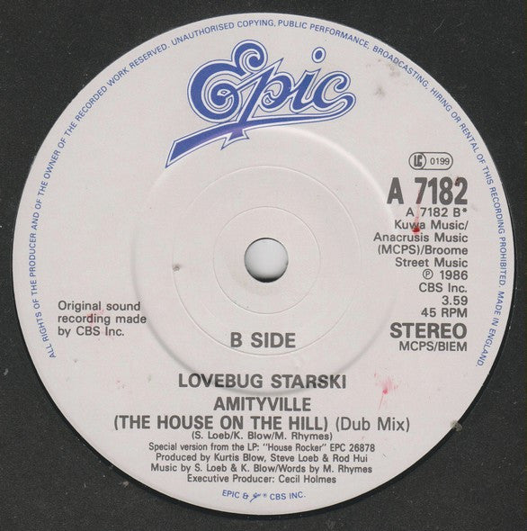 Lovebug Starski : Amityville (The House On The Hill) (7", Single)
