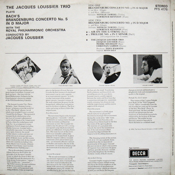 The Jacques Loussier Trio* With The Royal Philharmonic Orchestra : Bach's Brandenburg Concerto No. 5 (LP)