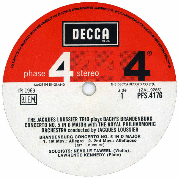 The Jacques Loussier Trio* With The Royal Philharmonic Orchestra : Bach's Brandenburg Concerto No. 5 (LP)