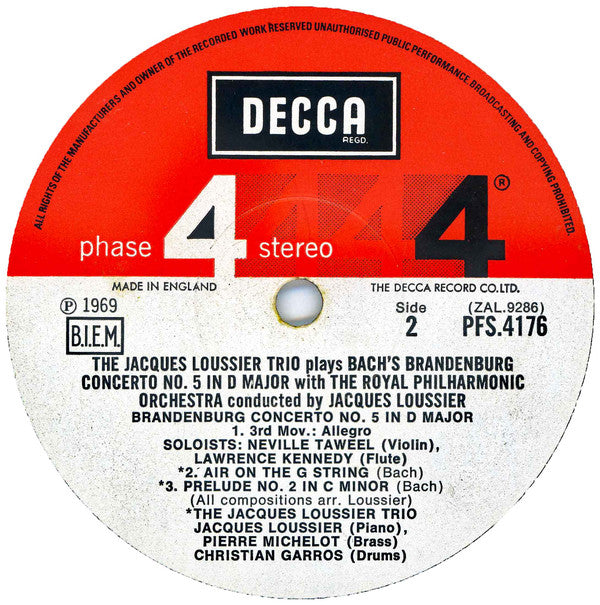 The Jacques Loussier Trio* With The Royal Philharmonic Orchestra : Bach's Brandenburg Concerto No. 5 (LP)