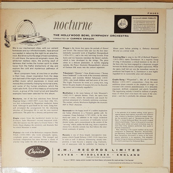 The Hollywood Bowl Symphony Orchestra Conducted By Carmen Dragon : Nocturne (LP, Album)