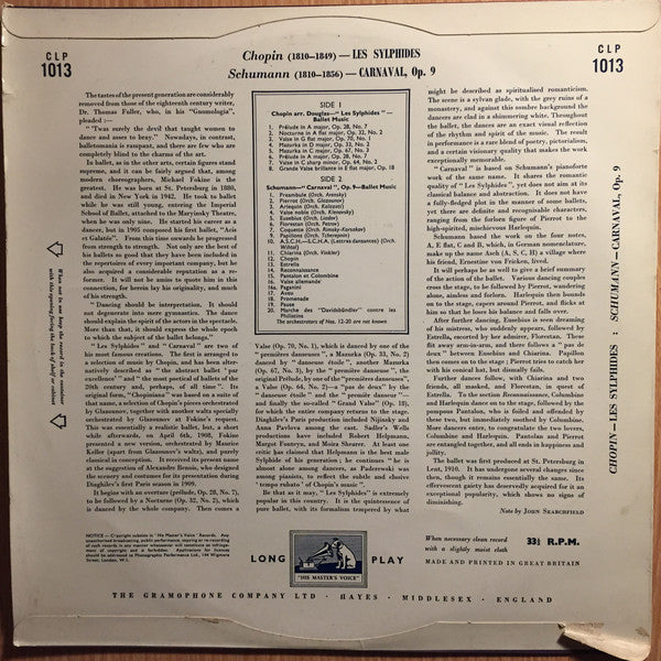 Robert Schumann / Frédéric Chopin - Robert Irving (2) Conducting Philharmonia Orchestra / Orchestra Of The Royal Opera House, Covent Garden : Schumann - Carnaval, Chopin - Les Sylphides (LP, Mono)