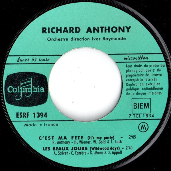 Richard Anthony (2) : C'est Ma Fête (7", EP)