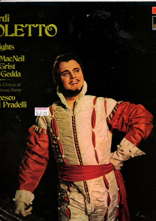 Cornell MacNeil, Nicolai Gedda, Reri Grist, Anna Di Stasio, Alfredo Giacomotti, Orchestra Del Teatro Dell'Opera Di Roma & Coro Del Teatro Dell'Opera Di Roma, Francesco Molinari-Pradelli, Giuseppe Verdi : Rigoletto Highlights (LP, RP)