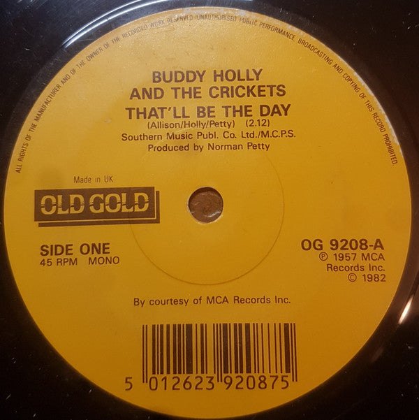 Buddy Holly And The Crickets (2) : That'll Be The Day (7", Single, Mono, RE)