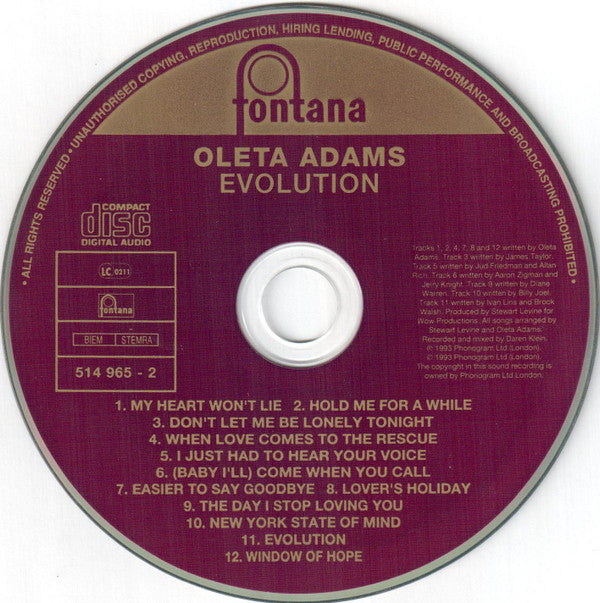 Oleta Adams : Evolution (CD, Album)