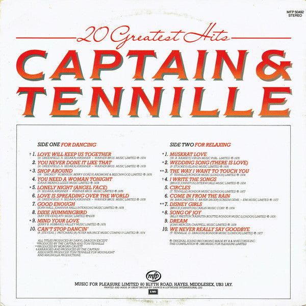 Captain And Tennille : 20 Greatest Hits (LP, Comp, EMI)
