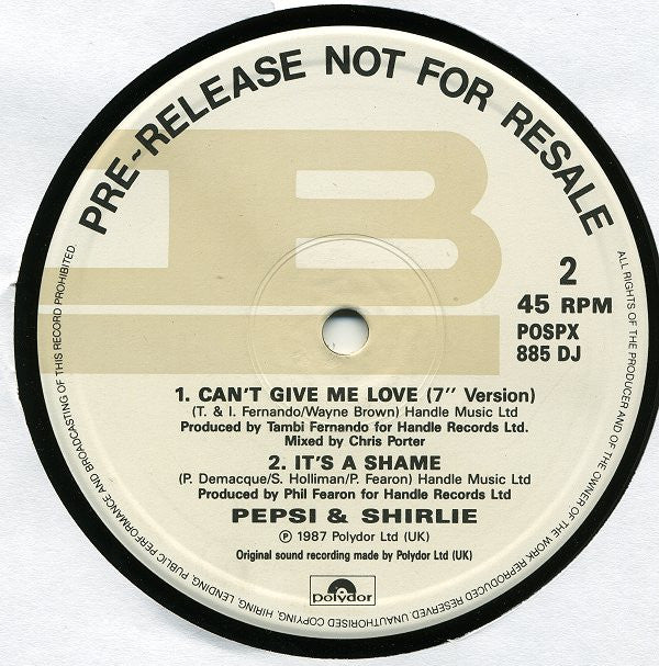 Pepsi & Shirlie : Can't Give Me Love (12", Promo)
