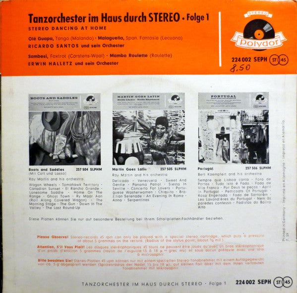 Ricardo Santos And His Orchestra / Orchester Erwin Halletz : Tanzorchester Im Haus Durch Stereo Folge 1 (7", EP)