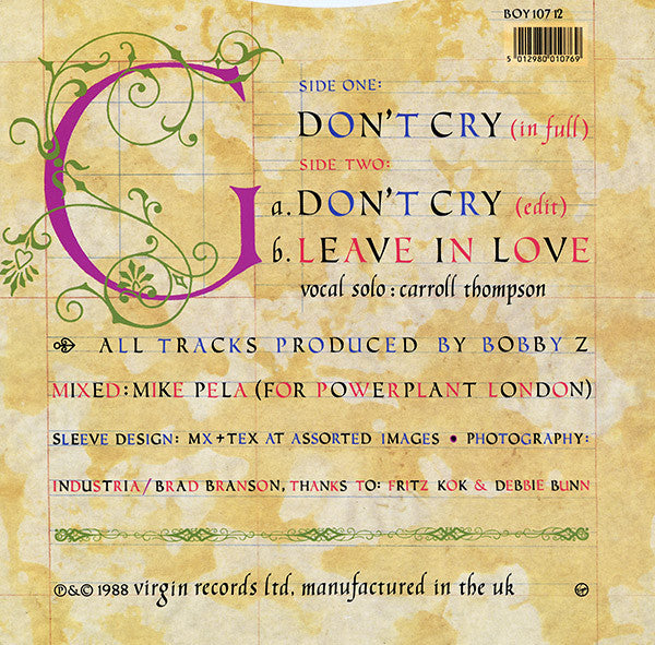 Boy George : Don't Cry (12", Single)