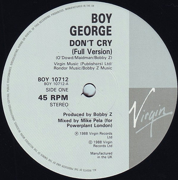 Boy George : Don't Cry (12", Single)