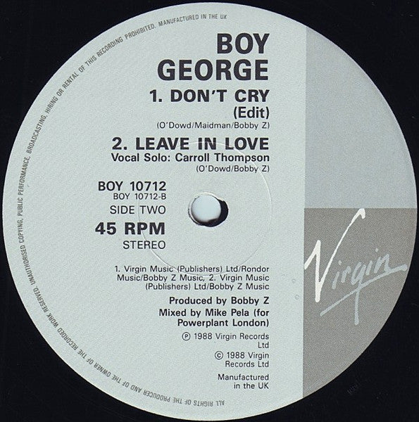 Boy George : Don't Cry (12", Single)