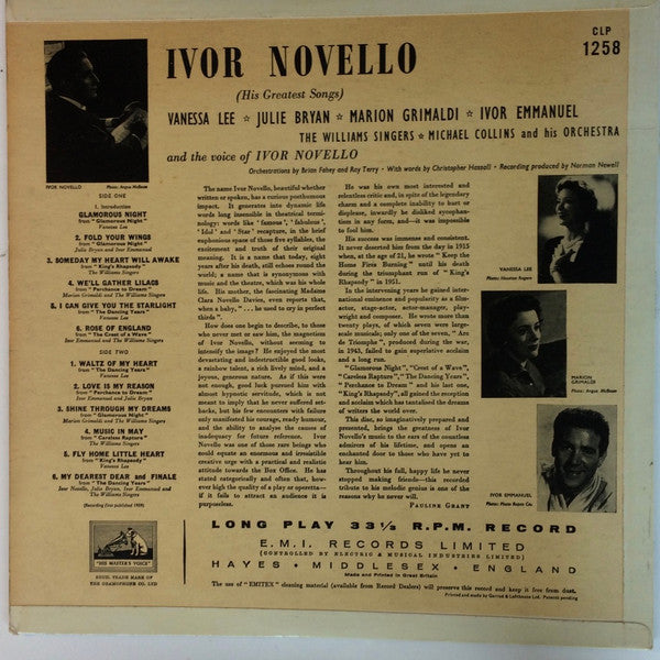 Ivor Novello, Vanessa Lee, Julie Bryan, Marion Grimaldi, Ivor Emmanuel, The Williams Singers, Michael Collins And His Orchestra : Ivor Novello (His Greatest Songs) (LP, Mono)