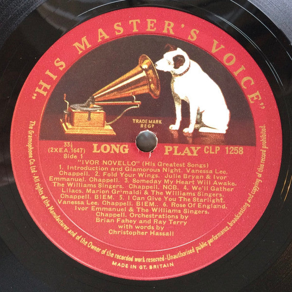 Ivor Novello, Vanessa Lee, Julie Bryan, Marion Grimaldi, Ivor Emmanuel, The Williams Singers, Michael Collins And His Orchestra : Ivor Novello (His Greatest Songs) (LP, Mono)