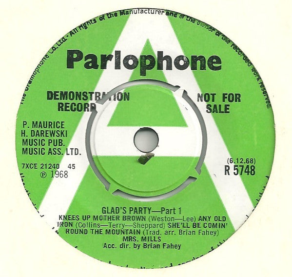 Mrs. Mills : Glad's Party (7", Single, Promo)