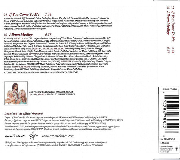 Atomic Kitten : If You Come To Me (CD, Single)